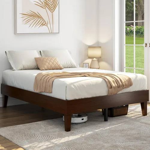 Miniatura 3 de Yaheetech Estructura de Cama Completa de Madera Sólida Natural con Plataforma con Soporte de Listones de Madera, Espacio de 12 Pulgadas Debajo