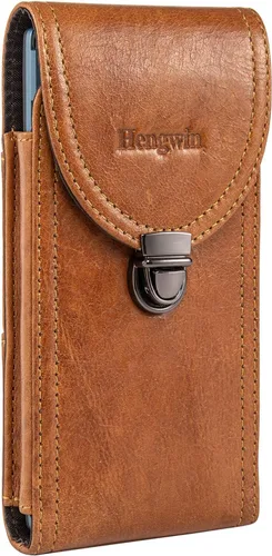 Funda de cuero genuino para iPhone 17 Pro Max 16 Pro Max 15 Pro Max 14 Pro Max Samsung S24 Ultra S25 Ultra Funda para cinturón con clip para Marrón