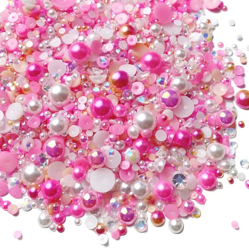 Miniatura 14 de Diamantes de imitación de resina mixta de 3.53 oz con parte trasera plana, perlas semicirculares, tamaños mixtos de 0.116 a 0.394 pulgadas
