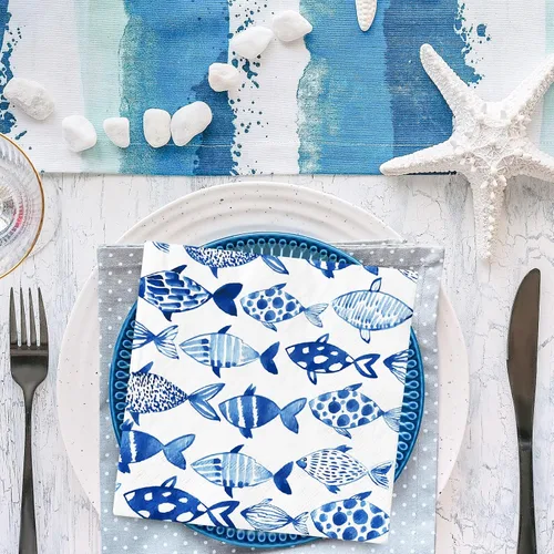 Miniatura 4 de 80 servilletas de papel desechables de peces oceánicos de acuarela azul, servilletas de papel decorativas para cena, toalla de mano para verano