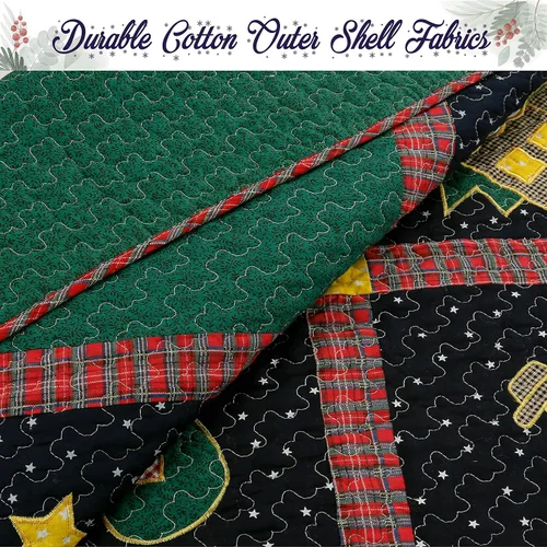 Miniatura 6 de Cozy Line Home Fashions Juego de ropa de cama reversible con diseño de retazos de Navidad, color azul marino, silencioso, cielo estrellado, cabaña