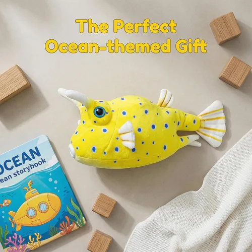 Miniatura 7 de Juguete de peluche Spiny Boxfish – Juguetes de peluche de pez boj espinoso realista, modelo de criaturas marinas súper suaves, colección de regalo