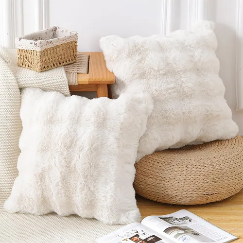 Miniatura 2 de MADIZZ Paquete de 2 fundas de almohada gruesas de felpa de lana sintética, suaves y bohemias, lujosas fundas de cojín para sofá, dormitorio, sala