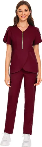 VIAOLI Conjunto de ropa quirúrgica para mujer con cremallera, conjunto médico de enfermería y pantalón de enfermería, diseño moderno y sexy,
