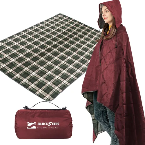 Miniatura 25 de DUKUSEEK - Manta de camping portátil para exteriores con capucha, manta grande plegable para mochileros con capucha para estadios, edredón ligero