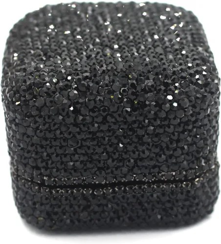 Miniatura 4 de Caja de anillos de cristal de lujo para aretes, caja de almacenamiento de joyería, caja de regalo para anillo de propuesta, ceremonia, boda, Negro