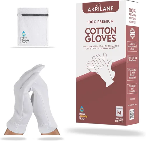 Miniatura 18 de XS Extra Small 10 pares de guantes de algodón 100% premium para manos secas Guantes hidratantes nocturnos para eczema, psoriasis y tratamiento