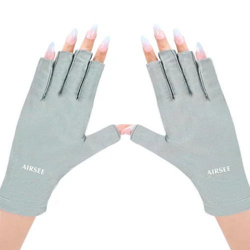 Miniatura 11 de Guantes anti UV AIRSEE para lámpara de uñas, guantes profesionales de protección UV UPF50+ para manicuras y arte de uñas, guantes sin dedos (Rosa)