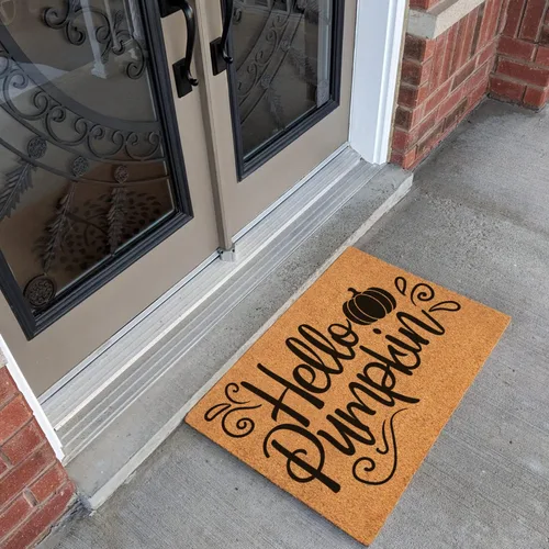 Miniatura 4 de Felpudo divertido de fibra de coco – Hello Pumpkin Thanks Giving Halloween Welcome Front Porch Decor – Personalizado, resistente, antideslizante