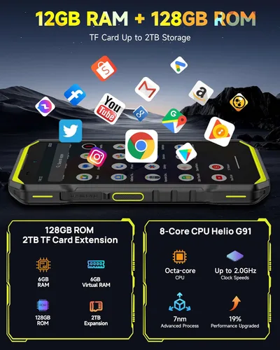 Miniatura 2 de Ulefone Armor X32 - Teléfono resistente desbloqueado, 12 GB + 128 GB MTK Helio G91, visión nocturna de 48 MP/20 MP, 5500 mAh, pantalla Corning Verde