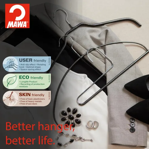 Miniatura 4 de Mawa Trouser Series - Percha de varilla de extremo abierto, KH 35U, antideslizante para pantalones/pantalones, ahorro de espacio, versión con gancho