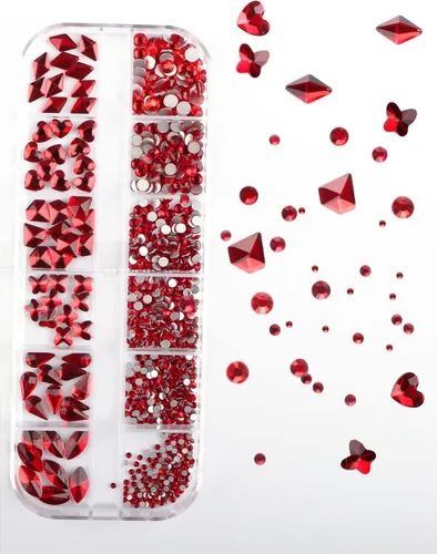 Miniatura 7 de Diamantes de imitación rojos para uñas, diamantes de imitación de EBANKU corazones rojos, mariposa, redondos, cristales, diamantes de imitación