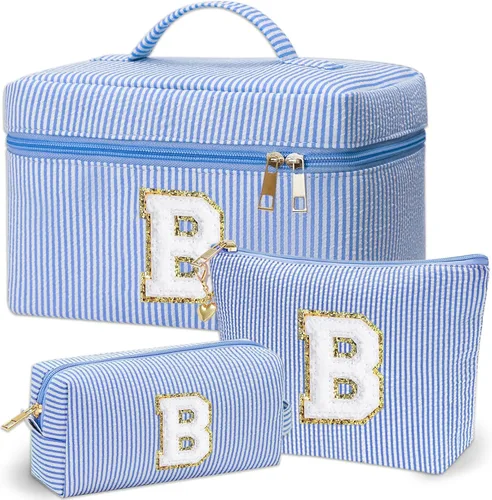 Miniatura 15 de Bolsa de maquillaje Adoryoung 3 piezas rosa+azul, Azul, A