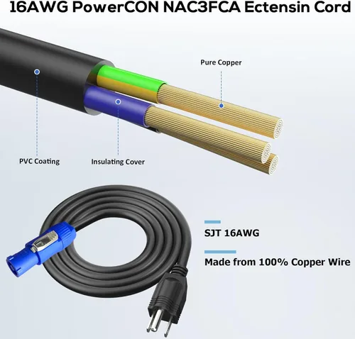 Miniatura 3 de Cable de alimentación de CA de 3 clavijas NEMA 5-15P a PowerCON 20 A, conector macho de entrada PowerCon de 3 pines a NEMA 5-15P, cable