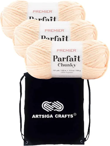 Miniatura 28 de Premier Yarns Parfait Chunky Mushroom 1150-41 (6 madejas - mismo lote de tinte) Peso S Bulky #6 Hilo de poliéster para ganchillo y punto con bolsa