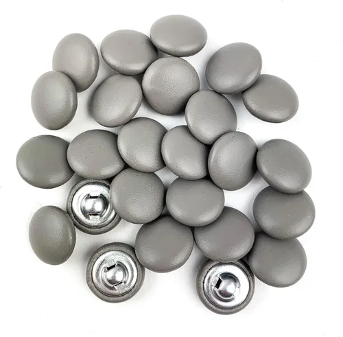 Miniatura 16 de Heyiwell 30 botones redondos cubiertos de cuero con vástago de metal, para vestidos de novia, camisas, vestidos, manualidades de costura (beige, mm)