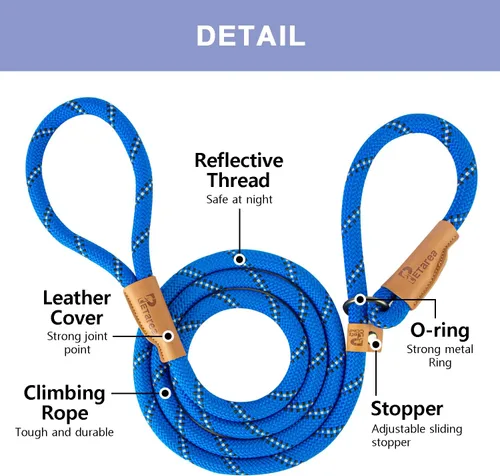 Miniatura 2 de Correa deslizante de 5 pies para perro, correa de cuerda resistente para perros pequeños, medianos y grandes, correa de entrenamiento sin tirones