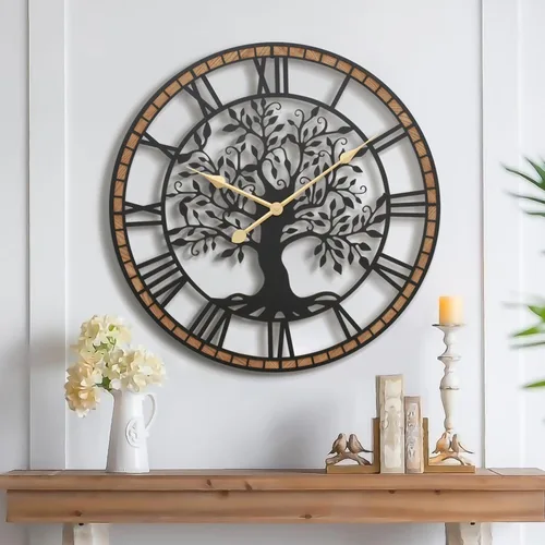 Miniatura 10 de Micasso Relojes de pared con pilas para árbol de la vida de granja de 15 pulgadas con marco de madera, reloj rústico de números romanos para sala