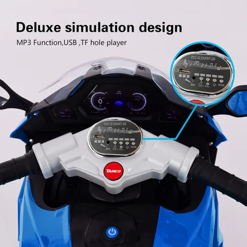 Miniatura 7 de TAMCO - Motocicleta eléctrica para niños con 3 ruedas, recargable, con ruedas ligeras (azul)
