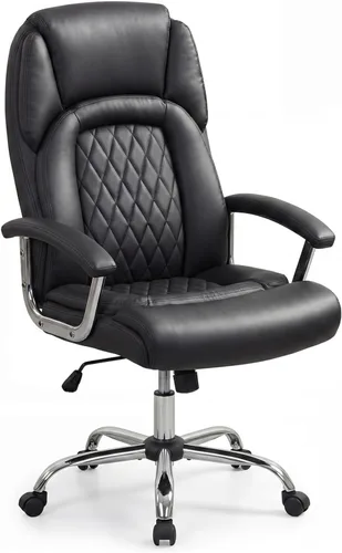 Giantex Silla de oficina ergonómica, silla ejecutiva tapizada de cuero con reposabrazos acolchados y respaldo mecedor, silla de escritorio para