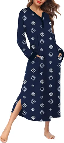 Miniatura 2 de Ekouaer Camisón largo para mujer con cuello en V, ropa de dormir de longitud completa con bolsillos
