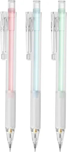 Four Candies Lápices mecánicos - 3 piezas de lápices mecánicos pastel 0.5mm para la escuela, 3 colores rosa, azul, verde, lindo lápiz mecánico con