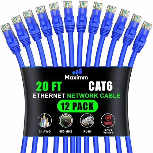 Miniatura 28 de Maximm Cable Ethernet Cat 6 – 7 pies (paquete de 12), LAN de alta velocidad, Internet, parche y cable de red, UTP, 10 Gbps, 550 MHz, color azul