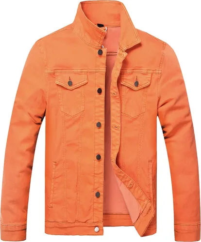 Miniatura 11 de LAMKUKU Chaqueta de mezclilla para hombre rasgada ajustada, abrigo de chaqueta vaquera para hombres