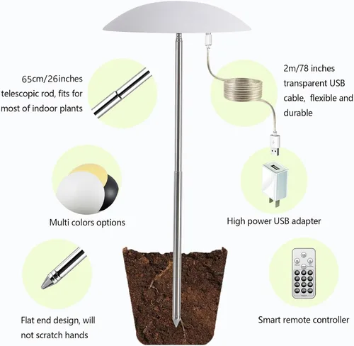Miniatura 5 de Luces LED de cultivo para plantas de interior, paquete de 2, luces inteligentes de espectro completo USB para plantas pequeñas con control remoto
