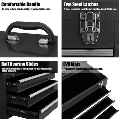 Miniatura 2 de Goplus Caja de herramientas con 3 cajones, organizador portátil de 4 niveles de 52 cm con bandeja superior para herramientas, cerradura automática