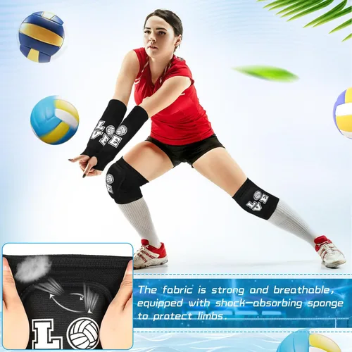 Miniatura 5 de Ramede Rodilleras de voleibol y mangas para brazos con almohadilla de protección, antebrazo, codo con orificio para el pulgar, accesorios