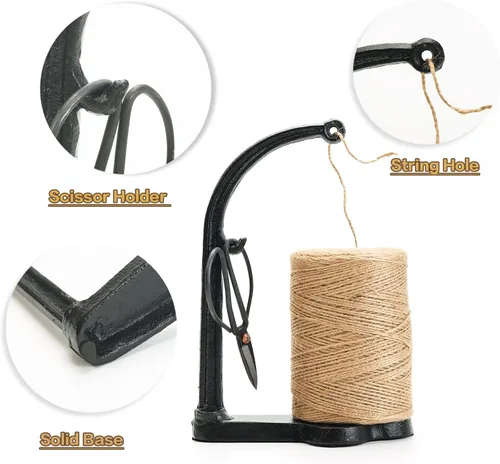 Miniatura 5 de Sungmor Juego de Soporte para Cordel de Jardín de Hierro Fundido - Juego de Cuerda de Yute Natural de 1300 pies y Estante para Cuerda y Tijeras