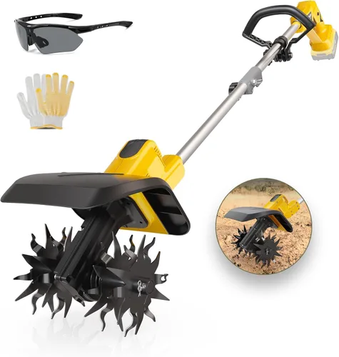 Cultivador sin cable compatible con batería Dewalt 20V (solo herramienta), cultivador de jardín eléctrico con 360 RPM, ancho de labrado de 9