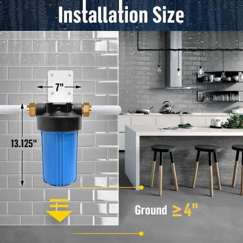 Miniatura 5 de Sistema purificador de filtro para toda la casa de 10 x 4.5 pulgadas de alta capacidad para agua de pozos o ciudades, botón de alivio de Azul