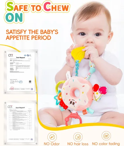 Miniatura 6 de Jollybaby Juguete de Vibración y Tracción para Bebé - Juguetes Sensoriales Colgantes para Tiempo Boca Abajo para Asiento de Auto, Cochecito, Cuna