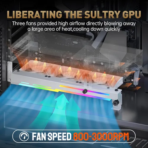 Miniatura 2 de AsiaHorse Enfriador de tarjeta gráfica con LED ARGB 5V de 3 pines y tres ventiladores de 80 mm, soporte de tarjeta gráfica LED RGB, enfriador de GPU