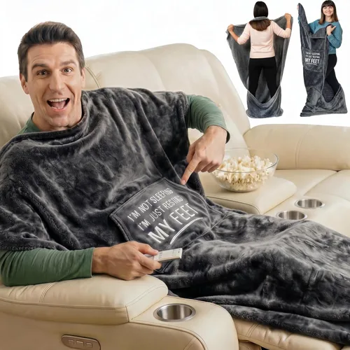EzrAllora Manta premium con bolsillo para los pies, patente pendiente, regalo para jugadores para hombres que lo tienen todo, manta de televisión,