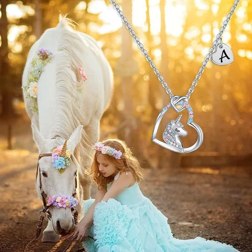 Miniatura 2 de Hidepoo Collar de unicornio para niñas Collar de unicornio chapado en oro de 14 quilates, oro rosa, oro blanco, circonita cúbica, collar