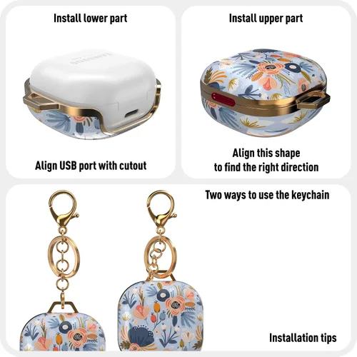 Miniatura 5 de Funda Wenew para Galaxy Buds 2/Pro/Live, con patrones bonitos, carcasa dura con clip de llavero para niñas/niños/mujeres/hombres (Azul)