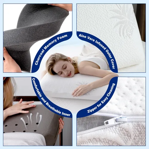 Miniatura 4 de MLILY Almohada cervical para dormir de lado, almohada cervical para el dolor de cuello, almohada de espuma viscoelástica con infusión de carbón