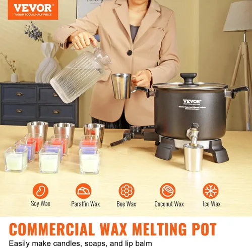 Miniatura 2 de VEVOR Derretidor de cera de 5 litros para hacer velas, olla eléctrica grande para derretir cera con boquilla fácil de verter, control de temperatura