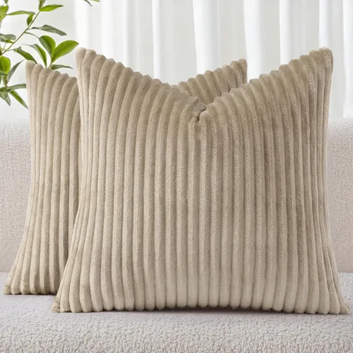 Miniatura 10 de Simmore Juego de 2 fundas de almohada decorativas de 16 x 16 pulgadas, fundas de almohada suaves de franela de felpa natural de doble cara para sofá