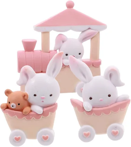 Miniatura 9 de PRETYZOOM 3 piezas de mini adornos de conejo para tartas de 2.2 x 2.2 pulgadas, adornos de muñeca de conejito en miniatura, decoraciones de pastel