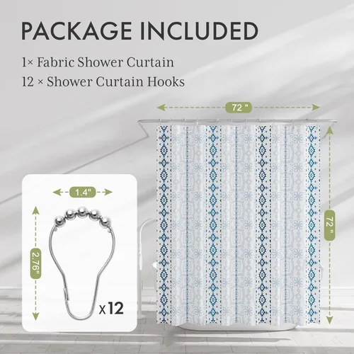 Miniatura 36 de AmazerBath Cortina de ducha floral, juego de cortinas de ducha lavables de tela con 12 ganchos para cortina de ducha, cortinas de ducha de tela C