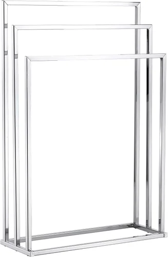 Miniatura 6 de MyGift Toallero de pie, soporte de toalla metálico de 3 niveles. Cromado en plateado