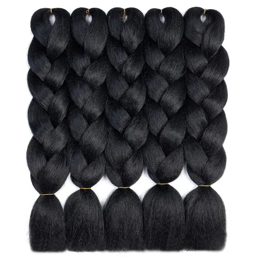 #1B - Cabello trenzado de ganchillo, 5 unids/lote, extensiones de cabello trenzado jumbo de 24 pulgadas, cabello sintético para trenzar fibra de