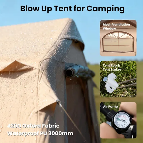 Miniatura 7 de Inflatable Tents for Camping, Blow Up Tent with Hand Pump, Easy Setup Inflatable Hot Tent with Stove Jack, Waterproof Oxford Air Glamping Tents for