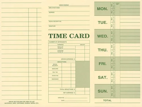 NextDayLabels - Tarjeta de tiempo semanal de asistencia de empleados, fabricada en los Estados Unidos (paquete de 50)