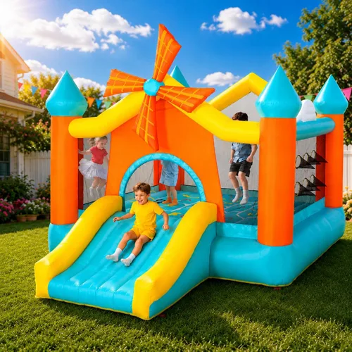 Miniatura 12 de Castillo inflable inflable de baloncesto para niños grandes de 8 a 12 años, extra grande de 16 pies x 13 pies, con tobogán y aros dobles y área