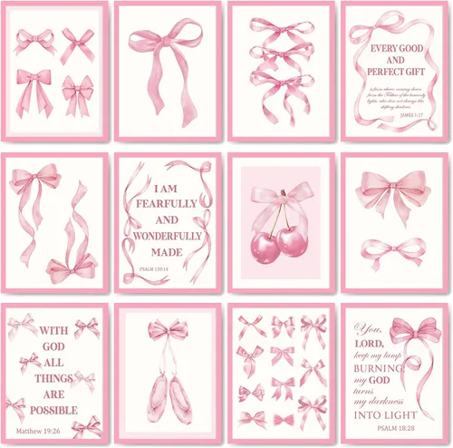 Tatuo 12 impresiones artísticas con lazo rosa, bonitos cuadros de pared con lazo rosa para cocina, dormitorio, habitación, apartamento, 11.81 x